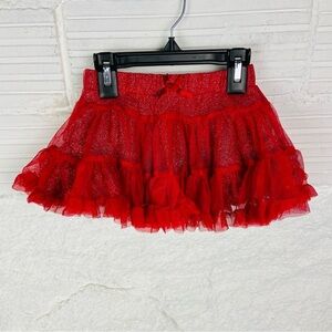 Baby grand signature Vibrant Red Ruffled tutu silver sparkles Kids Skirt 12M